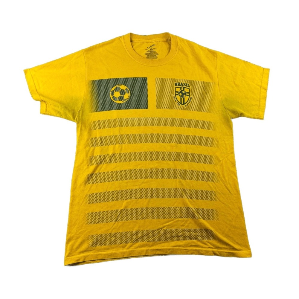 Simply For Sports Brazil Soccer T-Shirt Men M Yellow Graphic Cotton Athleisure